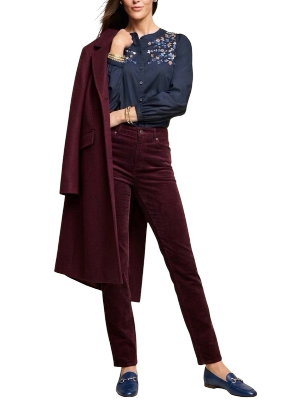 TALBOTS High-Rise Corduroy Straight Leg Pants in Burgundy Size 12P (PETITE)